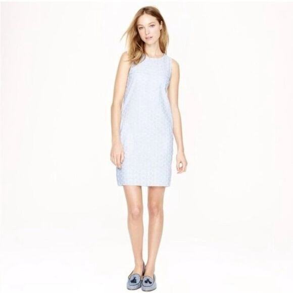 J.Crew Sleeveless Eyelet Shift Dress Blue / White Size 00 - Picture 2 of 10
